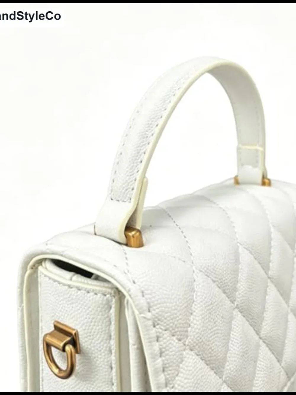 Quilted Mini Satchel Purse with Gold Turn Lock, Crossbody & Top Handle Faux